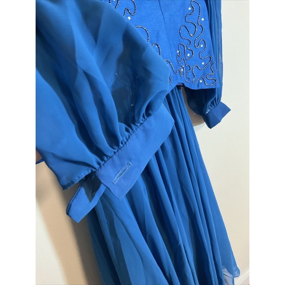 Miss Elliette Women’s 8 Blue Skirt Blazer Combo Vintage Ruffle Evening Swing - Picture 3 of 15